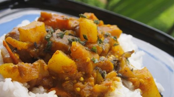 Eggplant and Potato Curry with Rice