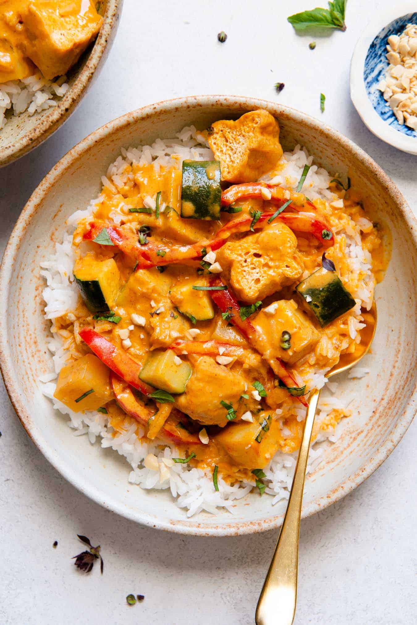 Thai Style Tofu With Red Curry Dressing with Rice